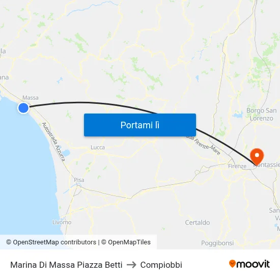 Marina Di Massa Piazza Betti to Compiobbi map