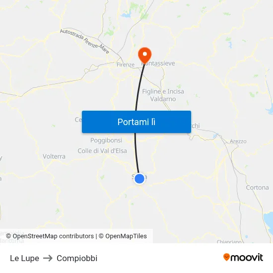 Le Lupe to Compiobbi map