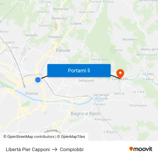 Libertà Pier Capponi to Compiobbi map