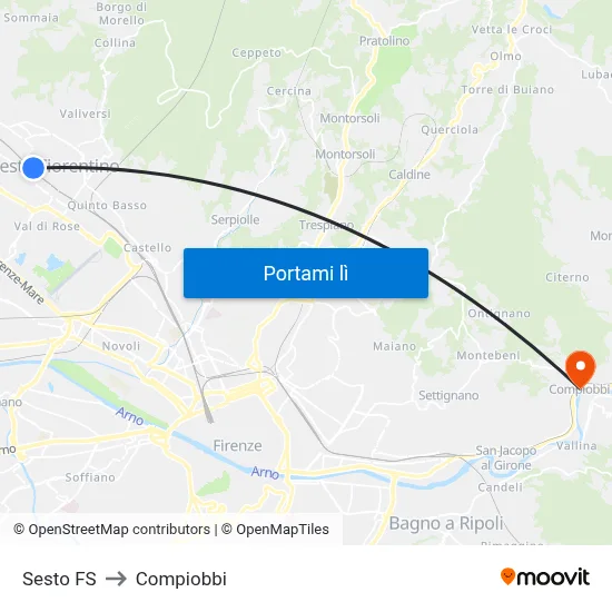 Sesto FS to Compiobbi map