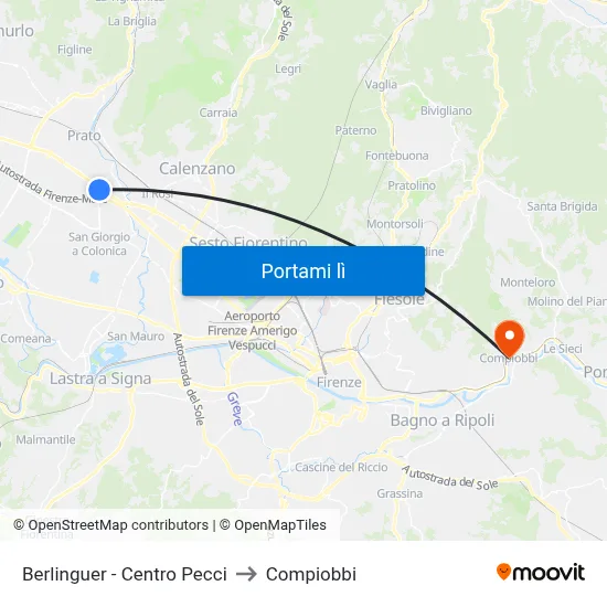 Berlinguer - Centro Pecci to Compiobbi map