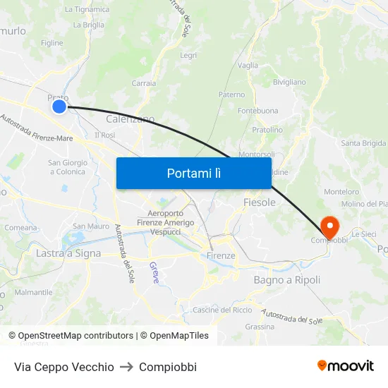 Via Ceppo Vecchio to Compiobbi map