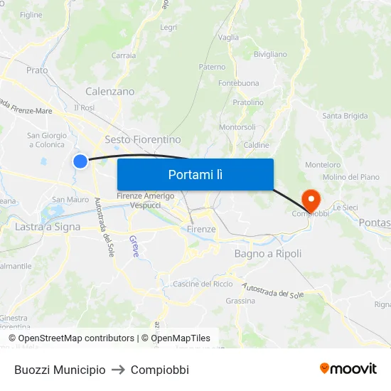 Buozzi Municipio to Compiobbi map