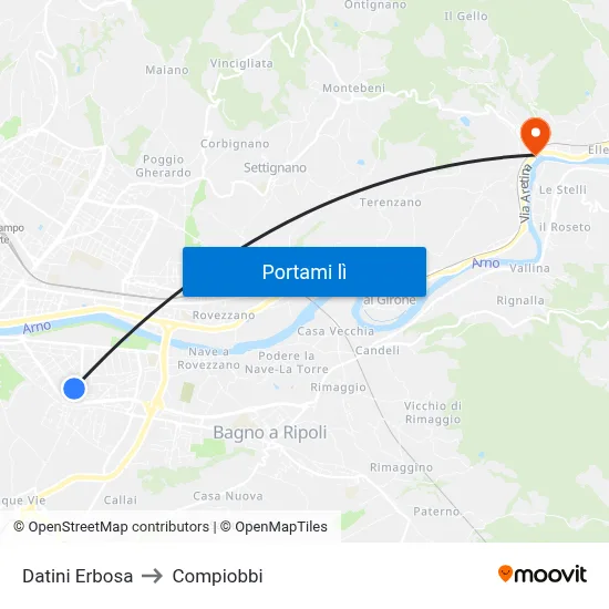 Datini Erbosa to Compiobbi map
