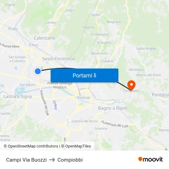 Campi Via Buozzi to Compiobbi map