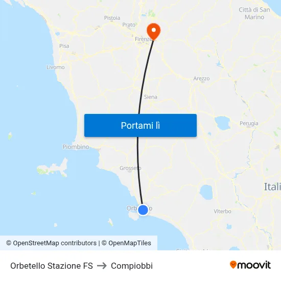 Orbetello Stazione FS to Compiobbi map