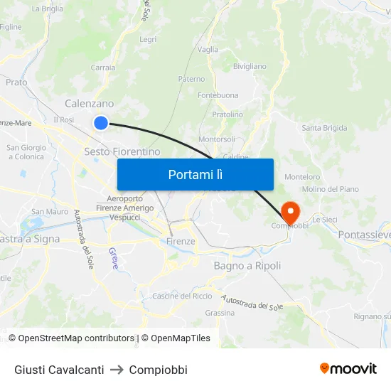 Giusti Cavalcanti to Compiobbi map