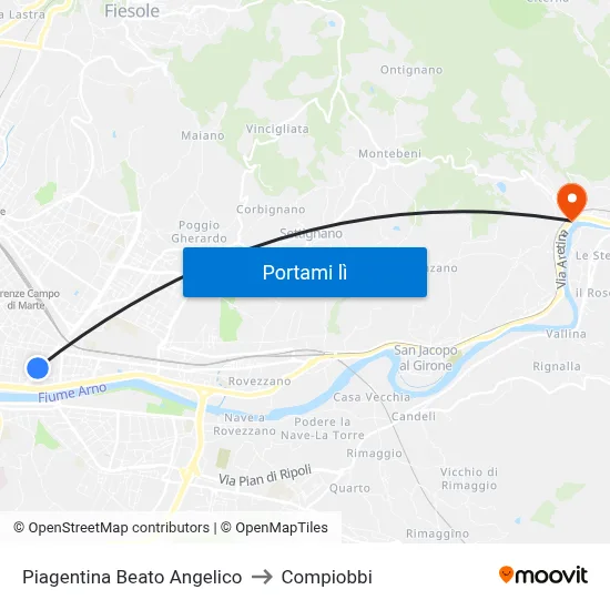Piagentina Beato Angelico to Compiobbi map