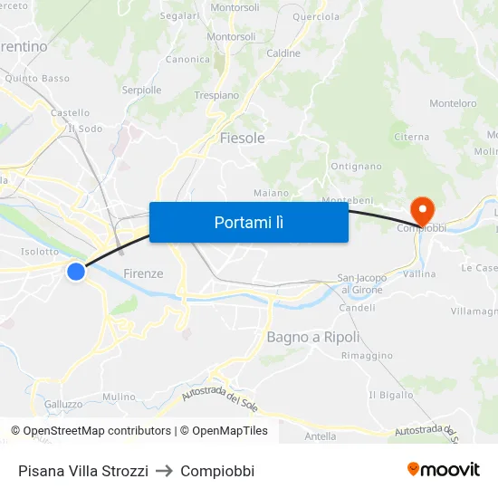 Pisana Villa Strozzi to Compiobbi map