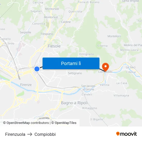 Firenzuola to Compiobbi map