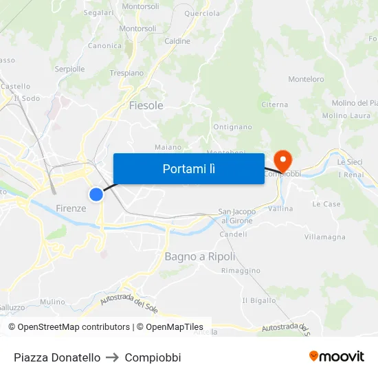 Piazza Donatello to Compiobbi map