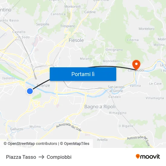 Piazza Tasso to Compiobbi map
