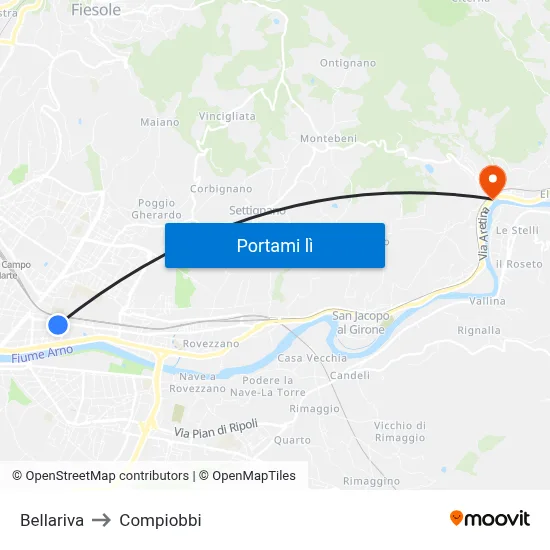 Bellariva to Compiobbi map