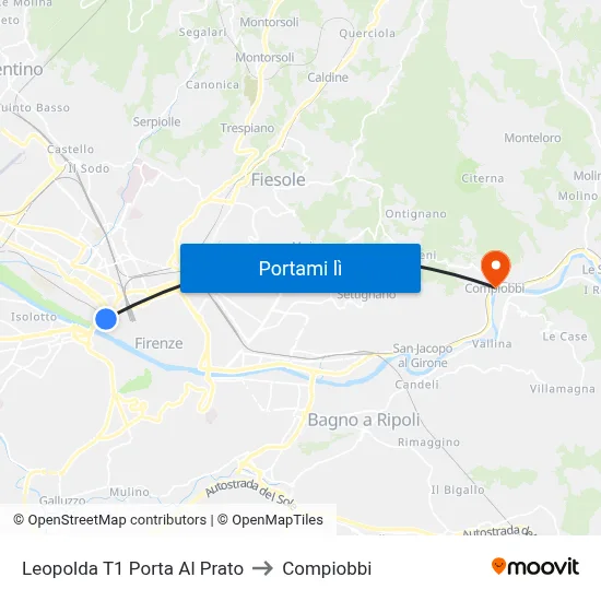 Leopolda T1 Porta Al Prato to Compiobbi map