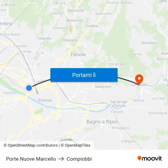 Porte Nuove Marcello to Compiobbi map