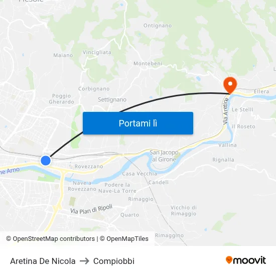 Aretina De Nicola to Compiobbi map