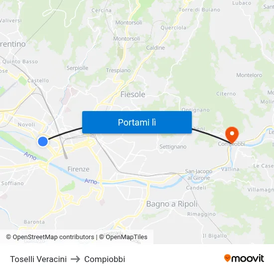 Toselli Veracini to Compiobbi map