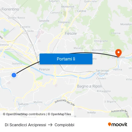 Di Scandicci Arcipressi to Compiobbi map