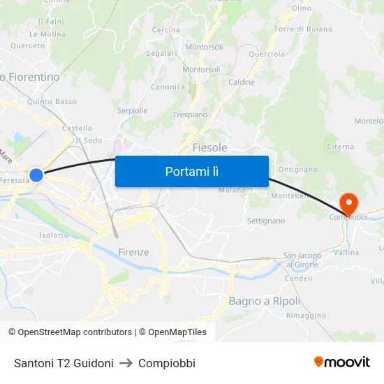 Santoni T2 Guidoni to Compiobbi map