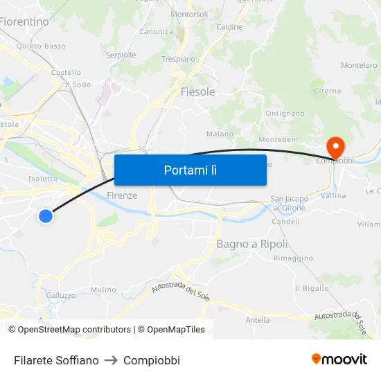 Filarete Soffiano to Compiobbi map