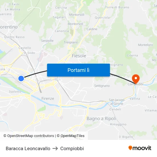 Baracca Leoncavallo to Compiobbi map