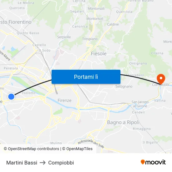 Martini Bassi to Compiobbi map