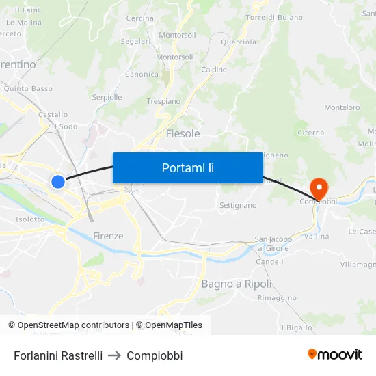 Forlanini Rastrelli to Compiobbi map