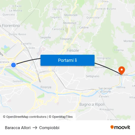 Baracca Allori to Compiobbi map