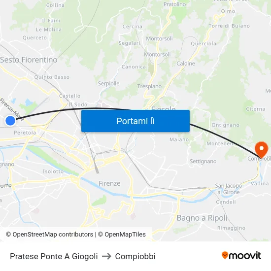 Pratese Ponte A Giogoli to Compiobbi map