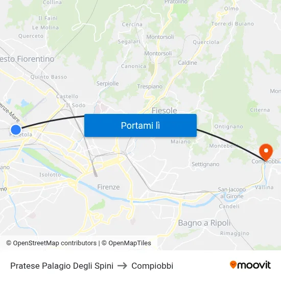 Pratese Palagio Degli Spini to Compiobbi map