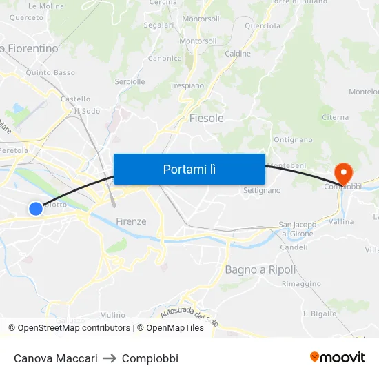 Canova Maccari to Compiobbi map