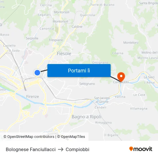 Bolognese Fanciullacci to Compiobbi map