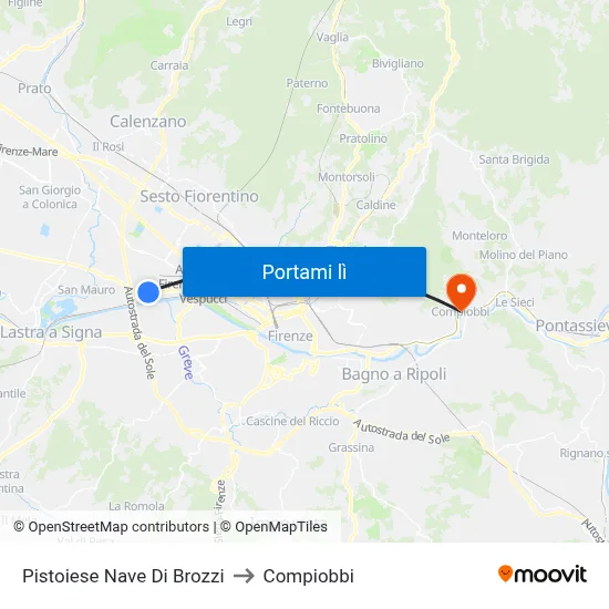 Pistoiese Nave Di Brozzi to Compiobbi map
