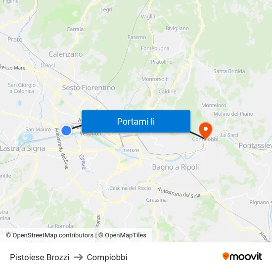 Pistoiese Brozzi to Compiobbi map