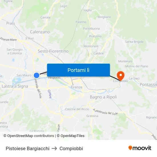 Pistoiese Bargiacchi to Compiobbi map
