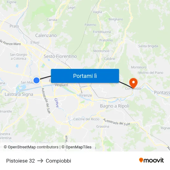 Pistoiese 32 to Compiobbi map