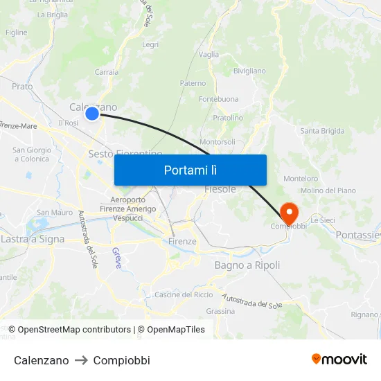 Calenzano to Compiobbi map