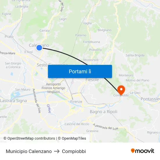 Municipio Calenzano to Compiobbi map