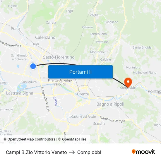 Campi B.Zio Vittorio Veneto to Compiobbi map