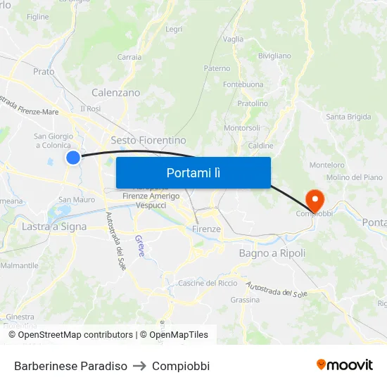 Barberinese Paradiso to Compiobbi map