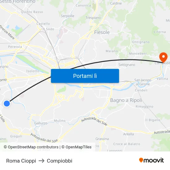 Roma Cioppi to Compiobbi map