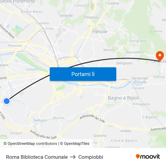 Roma Biblioteca Comunale to Compiobbi map