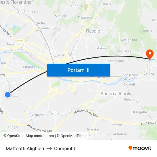 Matteotti Alighieri to Compiobbi map
