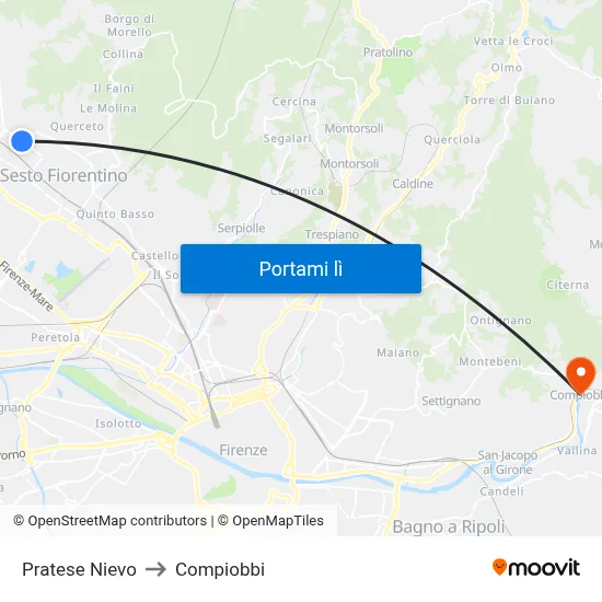Pratese Nievo to Compiobbi map