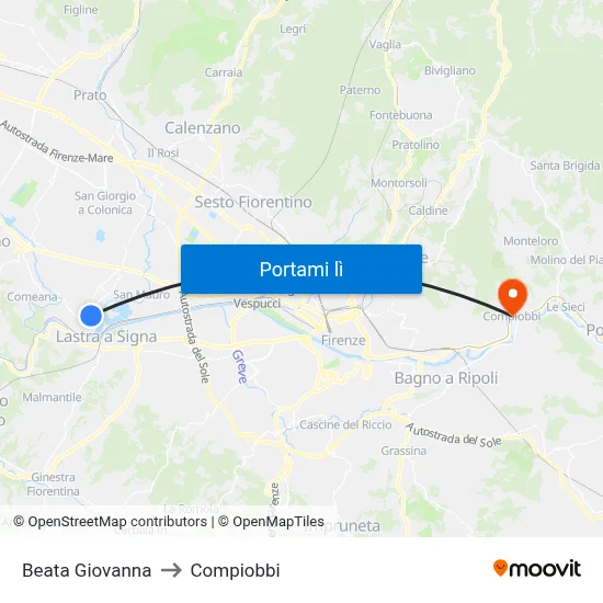 Beata Giovanna to Compiobbi map