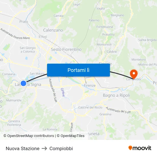Nuova Stazione to Compiobbi map