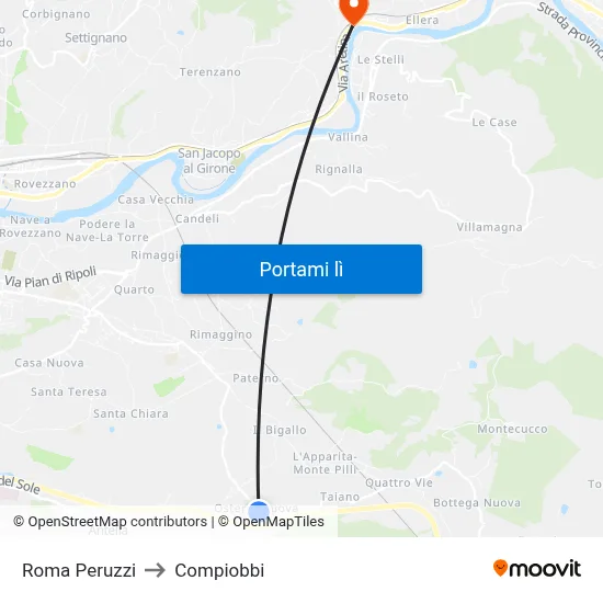 Roma Peruzzi to Compiobbi map