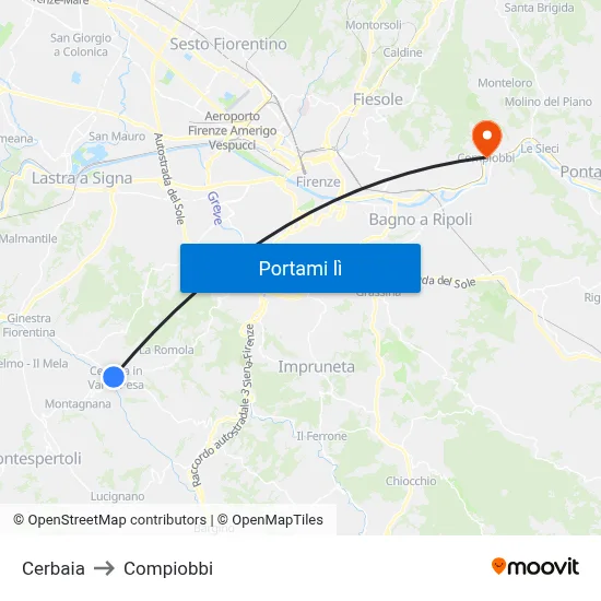 Cerbaia to Compiobbi map