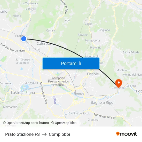Prato Stazione FS to Compiobbi map