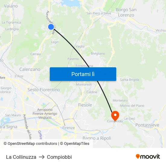 La Collinuzza to Compiobbi map